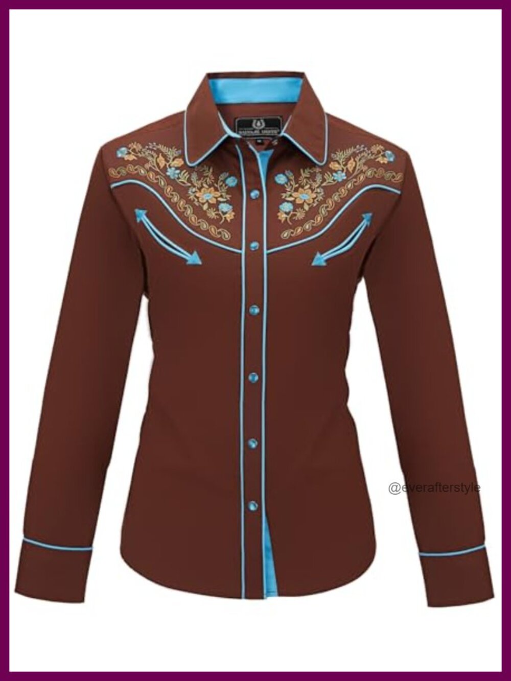 Women's Embroidered Western Cowgirl Slim Fit Long Sleeve Snap Button Down Shirt